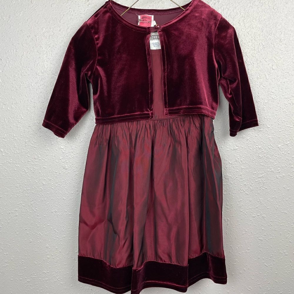 Vintage Glitter Wear Matching Red Velour Cardigan and Formal Dress Size 6 EUC